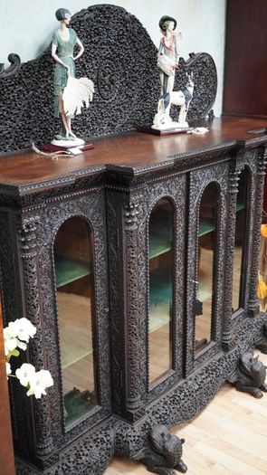 Anglo-Indian Bombay Blackwood Display Cabinet, c. 1880-1900