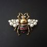 Honey Bee Pearl Crystal Brooch Pin Image 2