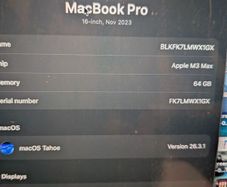 MacBook Pro 16 inch M3 Max 64GB RAM 1TB SSD Like New