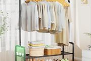 Heavy Duty Clothes Rail Rack with Shelves 46.5" Large Rolling Clothing Rack for Bedroom Hanging Rail for Clothes, Garment, Coat, Black