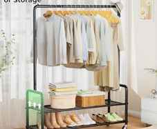 Heavy Duty Clothes Rail Rack with Shelves 46.5" Large Rolling Clothing Rack for Bedroom Hanging Rail for Clothes, Garment, Coat, Black