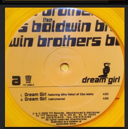 Baldwin Brothers - Dream Girl 12" Yellow Vinyl 2002