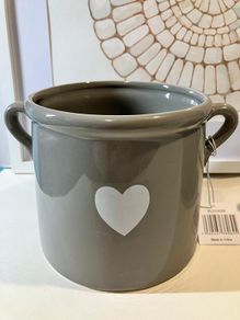 Grey Ceramic Vase with Heart Motif and Handles (new)