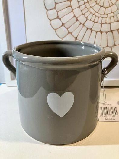 Grey Ceramic Vase with Heart Motif and Handles (new)