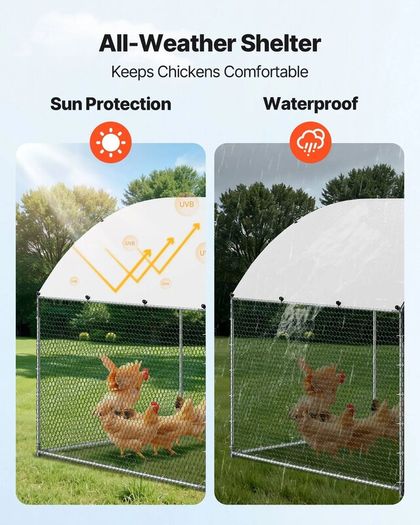 Large Metal Chicken Coop 3 x 2 x 2 m Walk-in Chicken Run House Cage, Doom Roof Hen House Enclosure with Cover and Security Lock,