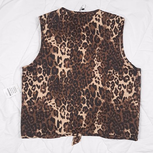 Rowen Avenue Brown Tan Leopard Print Tie-Front Cotton Waistcoat Gilet 12-14UK/40-42EU