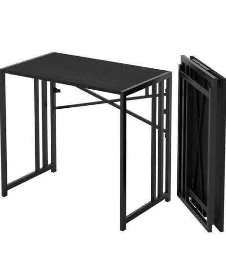 Small Folding Computer Desk 90 cm No Assembly Required, Black Writing Gaming Computer Desk for Small Spaces, Narrow Home Office Desk, Portable Camping Table