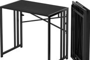 Small Folding Computer Desk 90 cm No Assembly Required, Black Writing Gaming Computer Desk for Small Spaces, Narrow Home Office Desk, Portable Camping Table