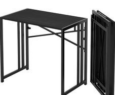 Small Folding Computer Desk 90 cm No Assembly Required, Black Writing Gaming Computer Desk for Small Spaces, Narrow Home Office Desk, Portable Camping Table