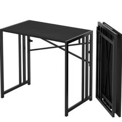 Small Folding Computer Desk 90 cm No Assembly Required, Black Writing Gaming Computer Desk for Small Spaces, Narrow Home Office Desk, Portable Camping Table