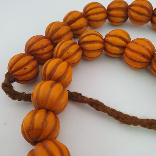 Antique African Orange Melon Shape Glass Beads Strand Necklace