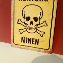 ACHTUNG MINEN Metal Tin Wall Sign Plaque Man Cave War German Mine Danger Warning