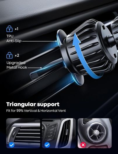Car Phone Mount for MagSafe - [20x N52 Magnet] Magnetic Phone Holder Car, Air Vent Phone Mount Cradle Hook for iPhone 17 16 15 14 13 Pro/Max/Plus/Air & MagSafe Case, Others with Metal Plate