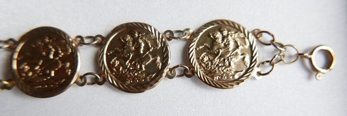 Vintage 9CT GOLD BRACELET Hallmarked 375. St. George Medallions  Bangle. length 7" - 4,45g