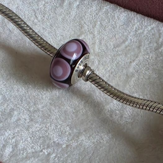 Pandora purple stepping stones murano glass charm very good condition hallmarked