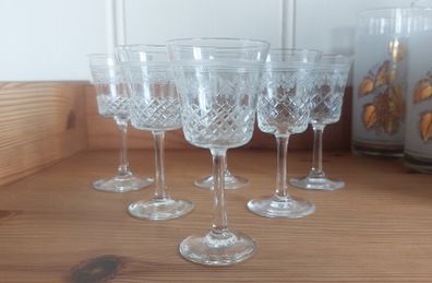 Rare Set of Six Antique Edwardian High Quality Hand-Blown, Hand-Etched and Hand-Cut Bohemian Glass Liqueur/Cordial Glasses, in the Original Pall Mall Lady Hamilton Pattern, Circa 1900