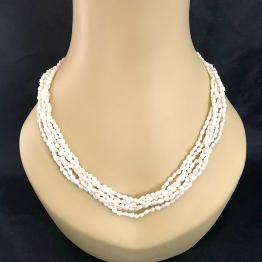 Vintage Five Strand natural Rice Pearl Necklace