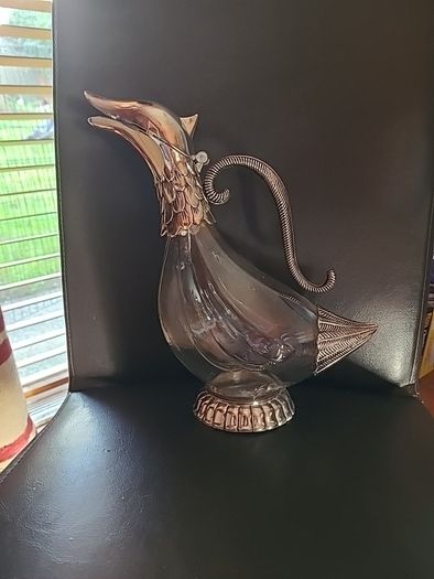 Nice Quality Silea Glass & Silverplate Duck Decanter. Circa 1970