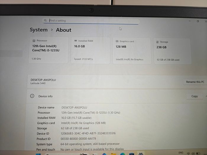 Dell Latitude 5440 Laptop | i5 (12th gen) | 16GB | 256GB | 14" FHD | Warranty