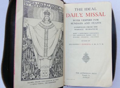 Vintage 1950s edition of "The Ideal Daily Missal" published by The Anthonian Press in Dublin.