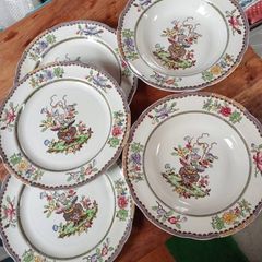 Vintage Copeland Spode Floral Plates & Bowls Set, 5 Pieces