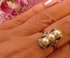 Antique Art Deco 14 Carat White Gold Akoyia Pearl Ring