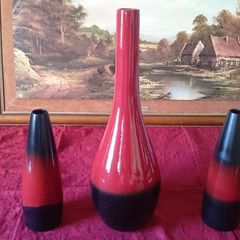 Rocha.John Rocha 17.25 Inches Tall Glazed Ceramic Vase Made In Portugal And Pair Of Siding Vases