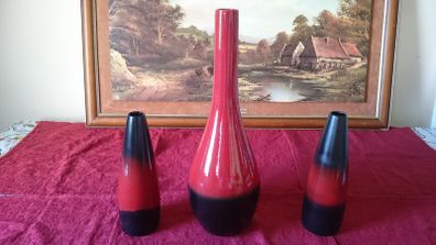 Rocha.John Rocha 17.25 Inches Tall Glazed Ceramic Vase Made In Portugal And Pair Of Siding Vases