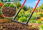 Heavy-Duty Garden Broadfork  5-Tine Steel Digging Fork with Dual Fibreglass Handles  137cm