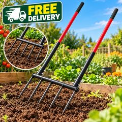 Heavy-Duty Garden Broadfork  5-Tine Steel Digging Fork with Dual Fibreglass Handles  137cm