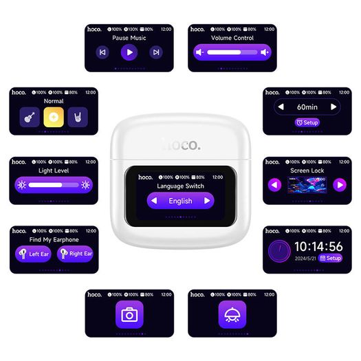 Hoco Wireless Headphones (EQ14), Ear Buds, BT 5.4, 500mAh, Multi Touch, WHITE