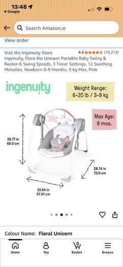 Ingenuity portable baby swing - pink