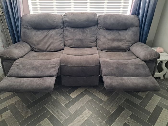 3 grey  seater reclining Sofa plus 2 armchairs recliner