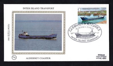 1981 Guernsey Benham Silke Cover showing Inter Island Transport Alderney Coaster tying 25p Alderney coaster "Sea Trent" Commemorative stamp