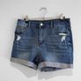 Pre Owned Distressed Turn-Up Denim Shorts Image 3