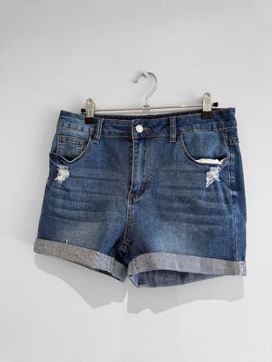 Pre Owned Distressed Turn-Up Denim Shorts