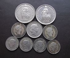 A Lot of 9 coins from Switzerland (1883-1981)