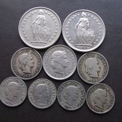 A Lot of 9 coins from Switzerland (1883-1981)