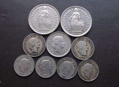 A Lot of 9 coins from Switzerland (1883-1981)
