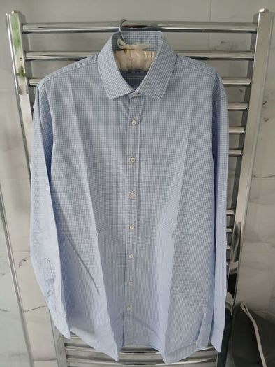 T M Lewin  Blue and White Check Fitted Shirt Size16