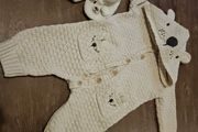 Beige neutral teddy 0-3mth baby outfit with booties