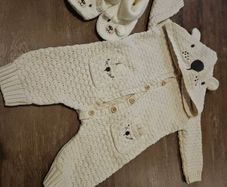 Beige neutral teddy 0-3mth baby outfit with booties