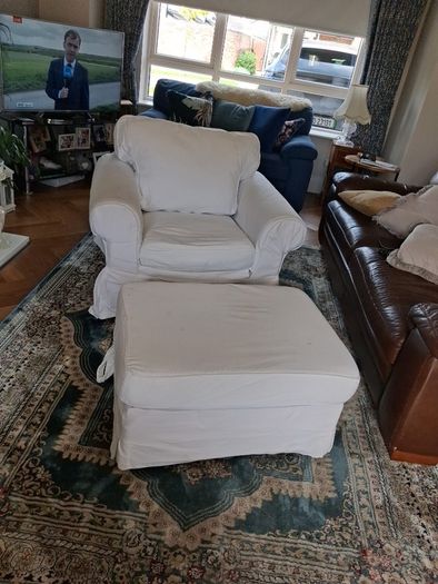 White ikea armchair & footrest
