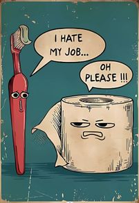 Toothbrush and Toilet Roll Funny Bathroom Tin Metal Sign