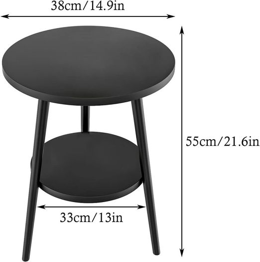 Round Side Table With Wooden Top, 38 x 55cm
