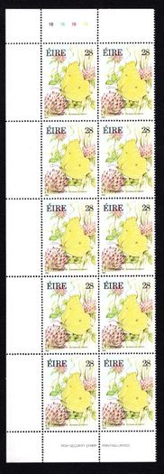 1985 Ireland Fauna & Flora Butterflies Commemorative Stamps Marginal left block of 10 with plate numbers Mint Never Hinged (MNH)