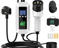 EV Charger Cable Type 2 to 3 Pin Plug 3KW, 6M, 6/8/10/13A, Adjustable Current EV Charger,With LED Screen Timing Delay IP66/IP65, With Carry Bag and Type 2 EV Cable Holder for EVs and PHEVs