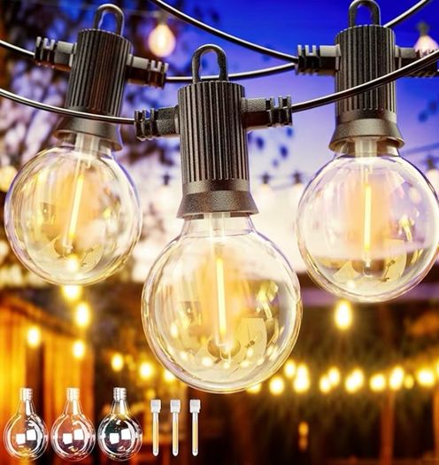 Outdoor 45M, Outdoor String Lights Mains Powered with 60+3 Plastic Shatterproof Bulbs(3 Spare), Waterproof IP65 Garden Lights for Backyard Outside Patio Pergola Party Wedding