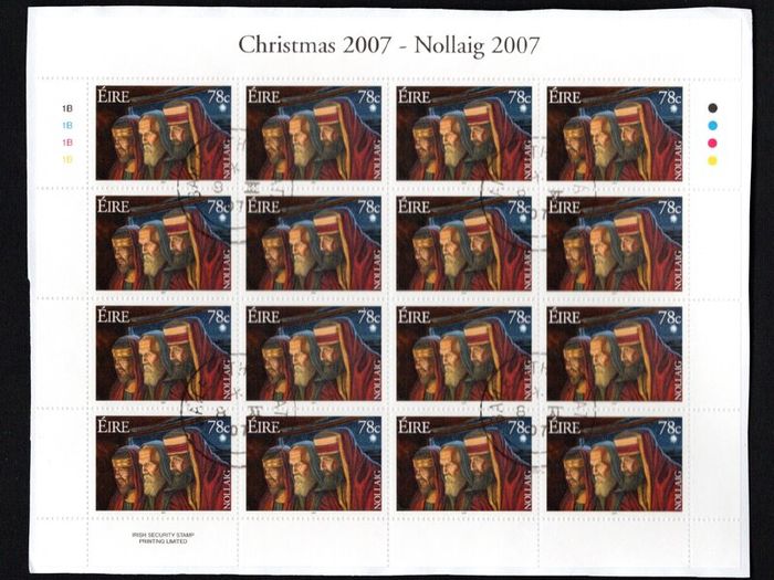 2007 Ireland Christmas commemorative Stamp Sheetlets Plate 1B1B1B1B Fine Used with Dublin cancel of 8th October 2007 (First day of issue)