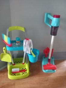 toy real suction hoover and cleaning trolley